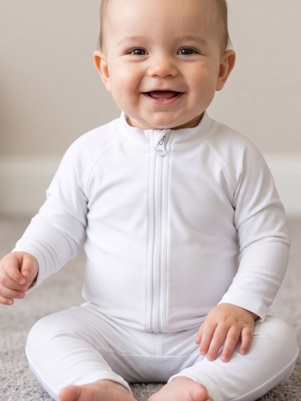 NWT Baby Solid White Long Sleeve Full Zip Rash Guard Swim Shirt 6-12 Months